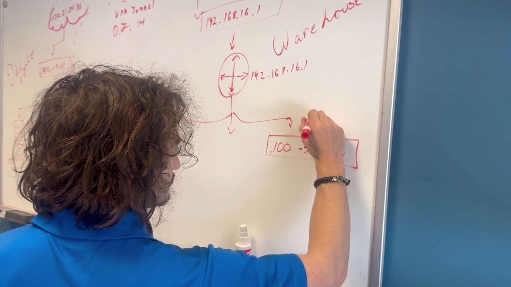 Buffalo IT Services engineer mapping out a dental office network plan on a whiteboard